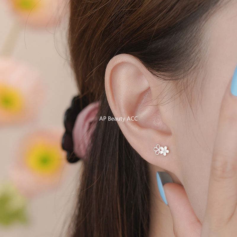B관 - 999 실버 플라워 피어싱 귀걸이 [YC3208E_1] 25.10-2