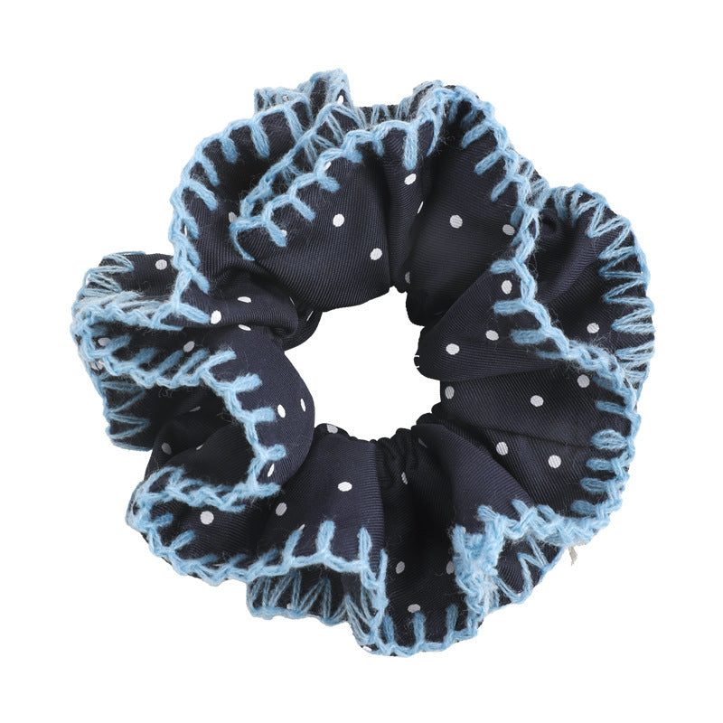 E관 - 네이비 니트 도트 프릴 이중 곱창 헤어밴드 [27571] 25.10-3