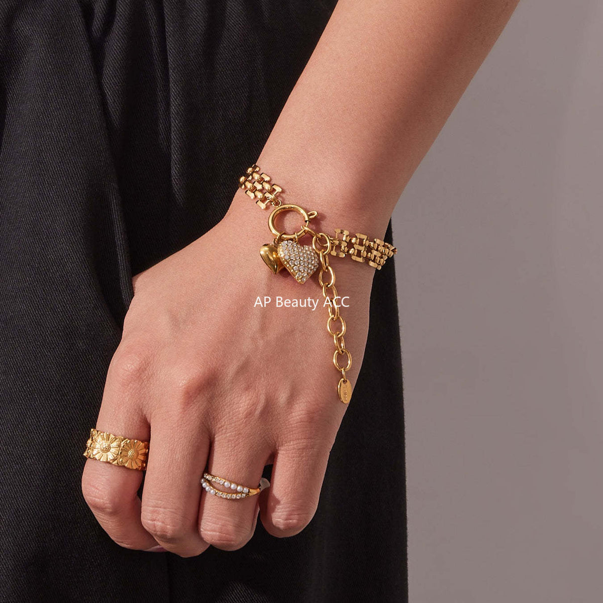 D관 - 하트 풀큐빅 펜던트 체인 스테인리스 스틸 목걸이 팔찌 [TXP476] 25.11-3