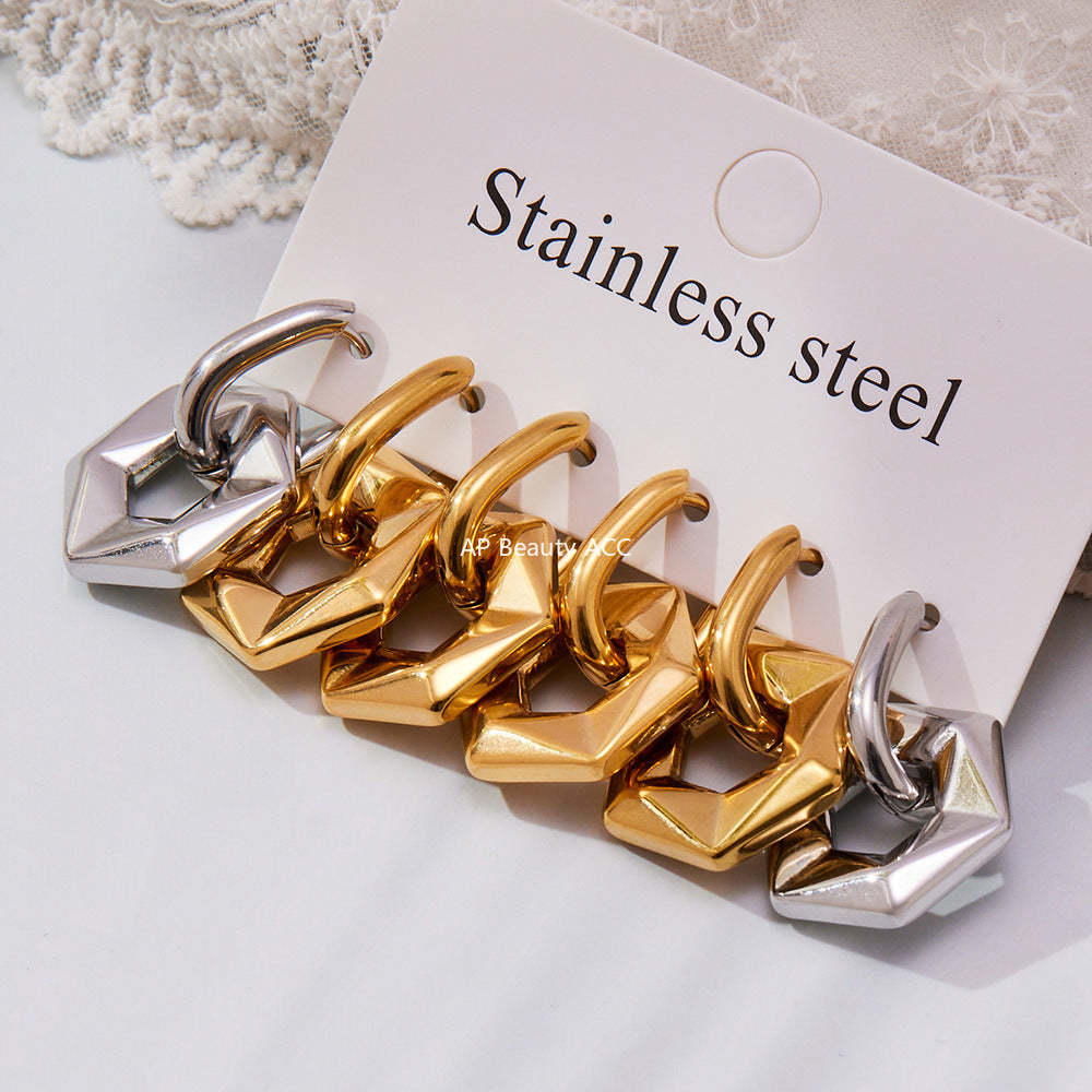 D관 - 스테인리스 18K 도금 비정형 육각형 펜던트 귀걸이 [F364] 25.10-5