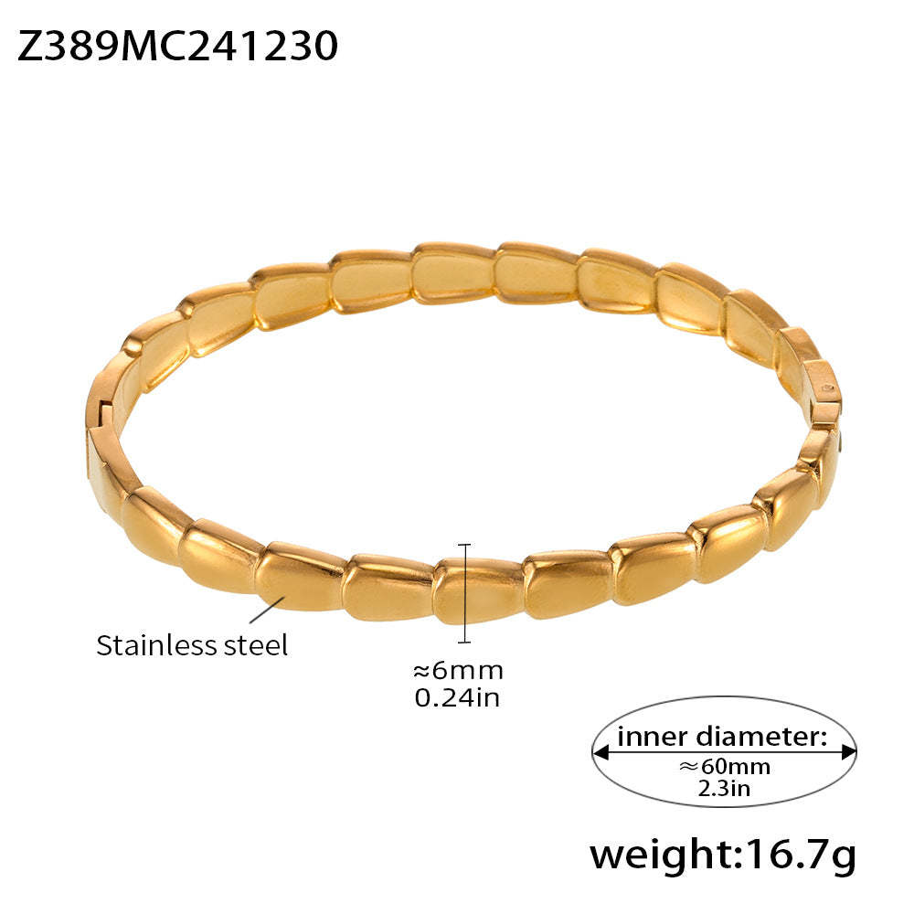 D관 - 기하학 패턴 버클 스테인리스 스틸 18K 도금 팔찌 [Z389] 25.01-1