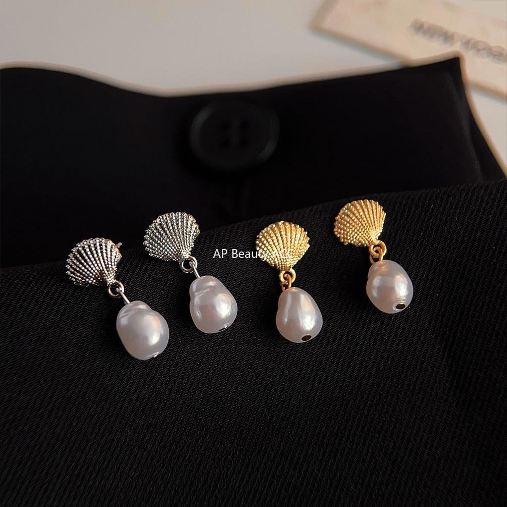 C관 - 프렌치 모던 14K 도금 자개 진주 엘레강스 데일리 귀걸이 [3442-3443] 24.03-2