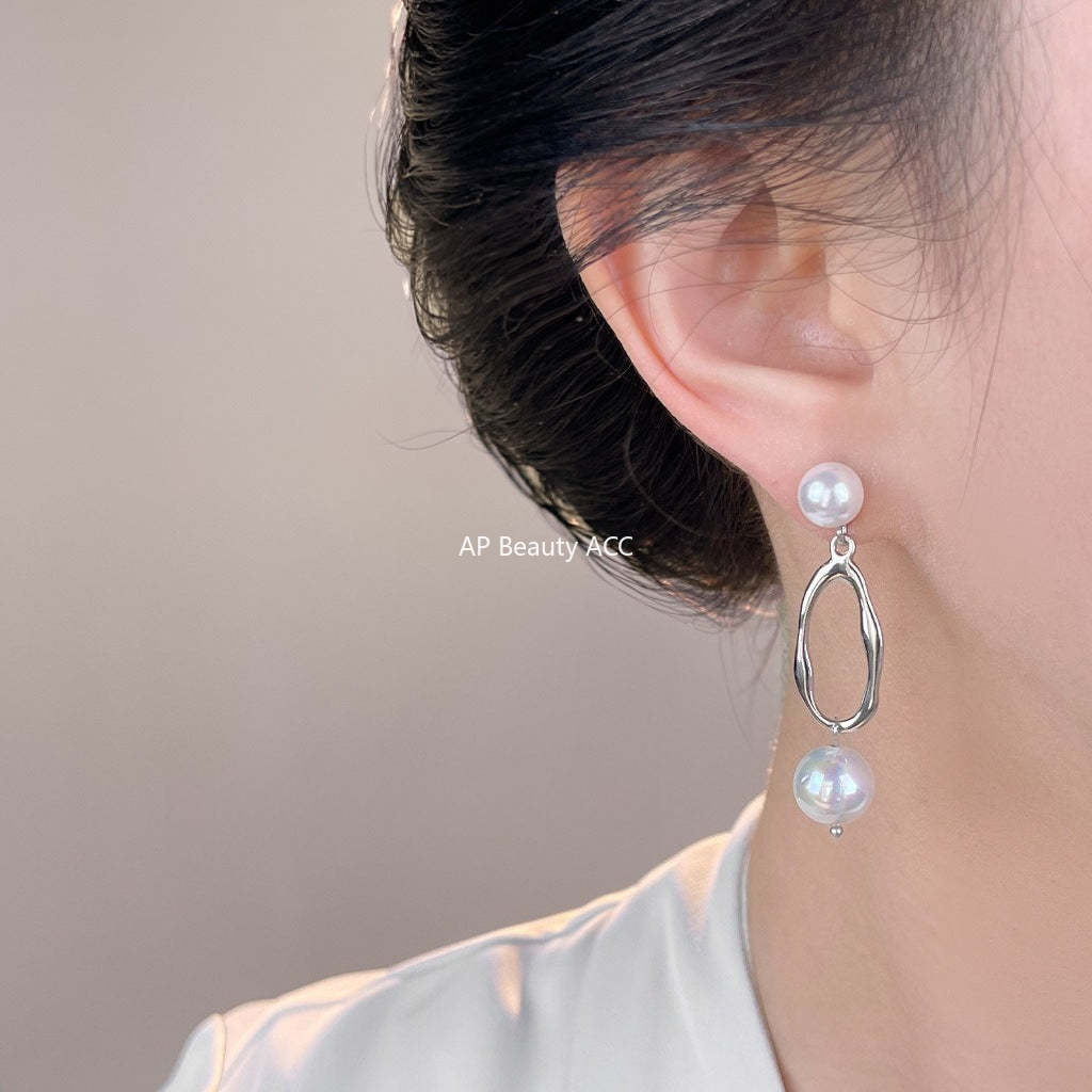 C관 - 진주 원형 드롭 롱 디자인 925 은침 귀걸이 [7109] 25.11-3