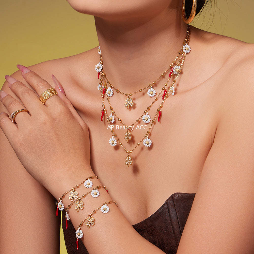 D관 - 스테인리스 스틸 네잎클로버 데이지 펜던트 큐빅 목걸이 팔찌 [TXP483] 25.11-4