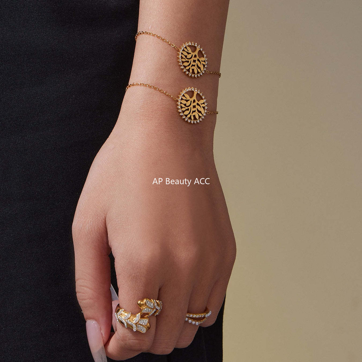 D관 - 스테인리스 스틸 생명나무 큐빅 원형 펜던트 목걸이 팔찌 [TXP440] 25.10-4