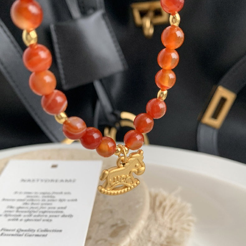 A관 - 925 실버 luck 말 홍마노 미니 비즈 팔찌 [1652] 25.12-3