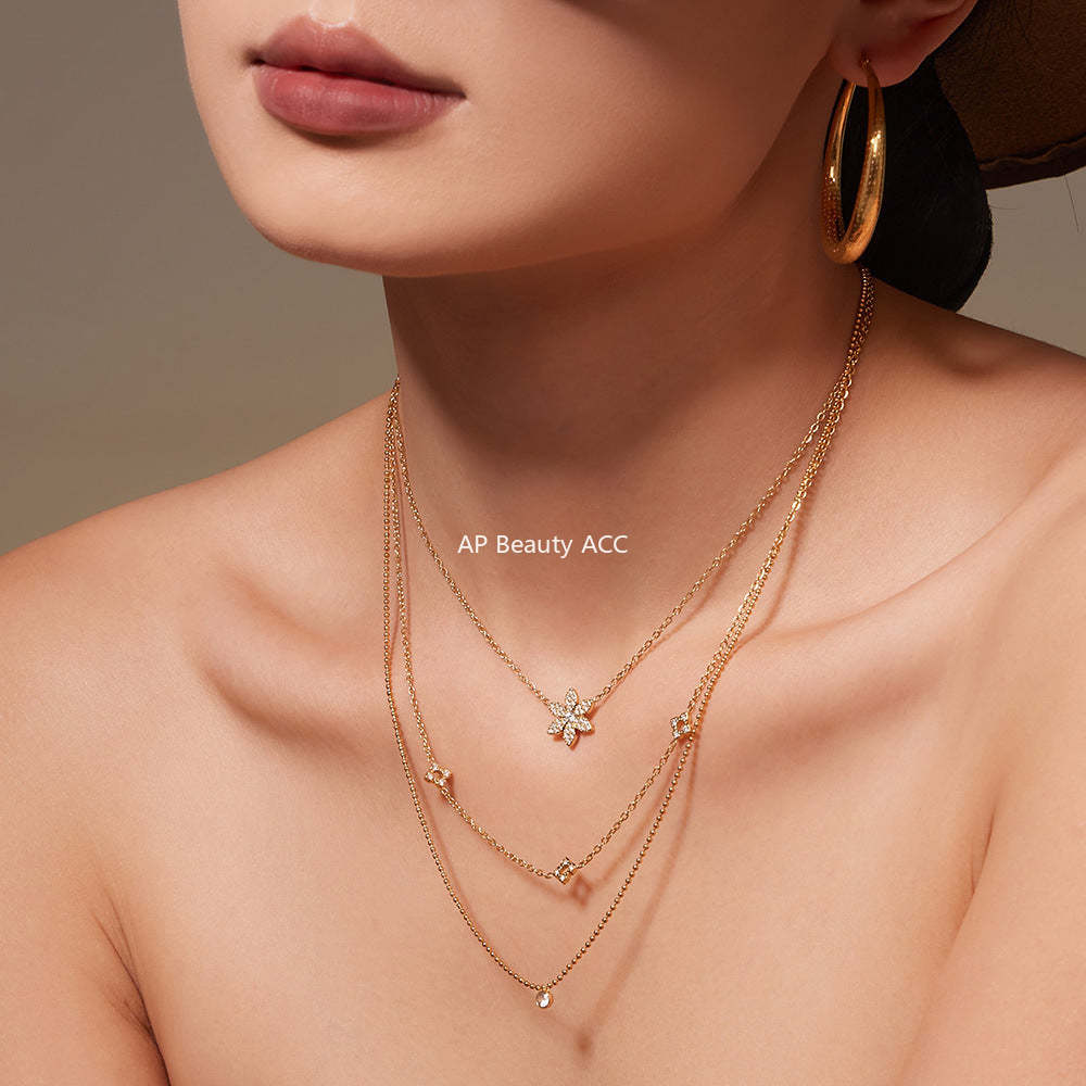 D관 - 스테인리스 스틸 플라워 풀큐빅 더블 레이어드 팔찌 목걸이 [TXP492] 25.11-4