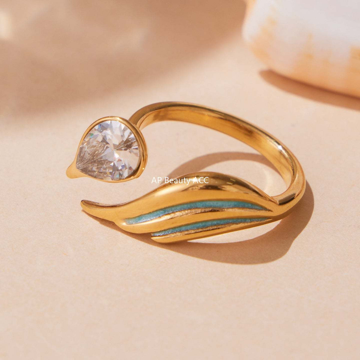 D관 - 스테인리스 스틸 물방울 큐빅 에나멜 오픈형 반지 [A508] 25.09-4