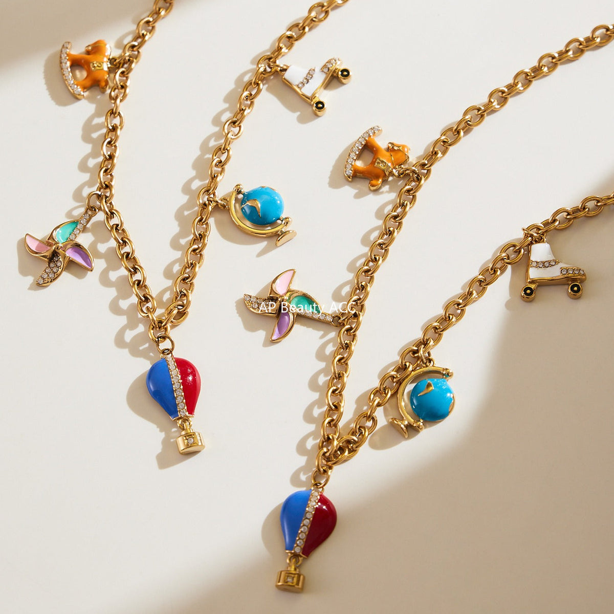 D관 - 스테인리스 스틸 큐빅 열기구 지구본 펜던트 목걸이 팔찌 [TXP415] 25.10-1