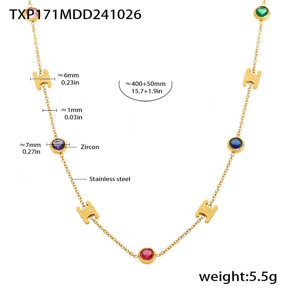 D관 - 더블 C 믹스 컬러 스테인리스 스틸 큐빅 PVD 18K 도금 변색 방지 목걸이 팔찌 [TXE171-TXP171] 24.11-1