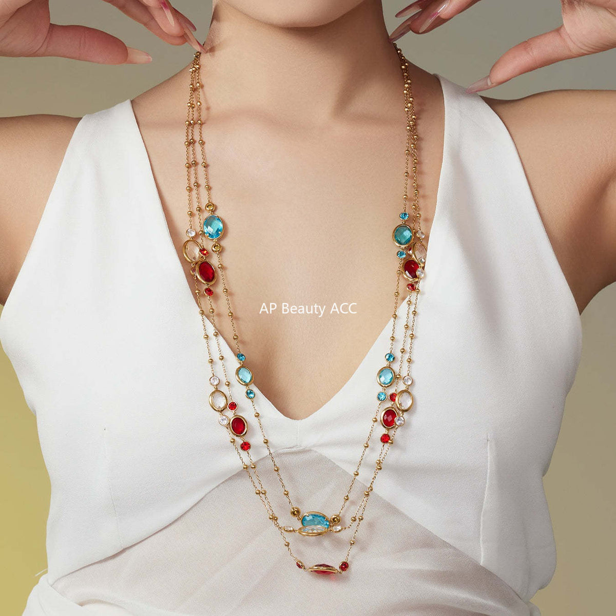 D관 - 스테인리스 스틸 타원형 컷팅 글라스 스톤 18K도금 목걸이 팔찌 귀걸이 [TXP506] 25.12-1