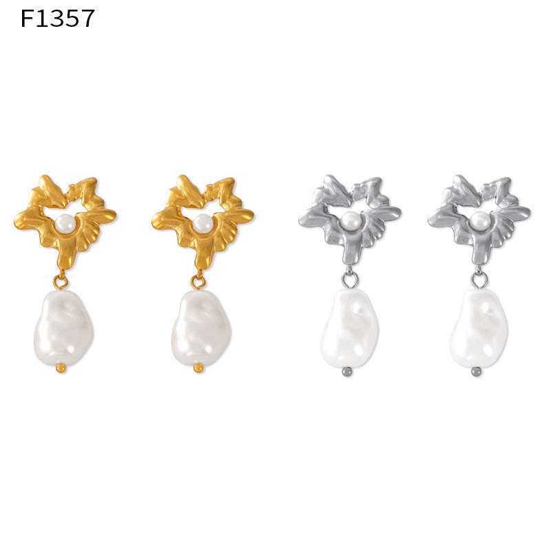 D관 - 티타늄 스틸 18K 도금 모조 진주 펜던트 귀걸이 [F1357] 24.05-4