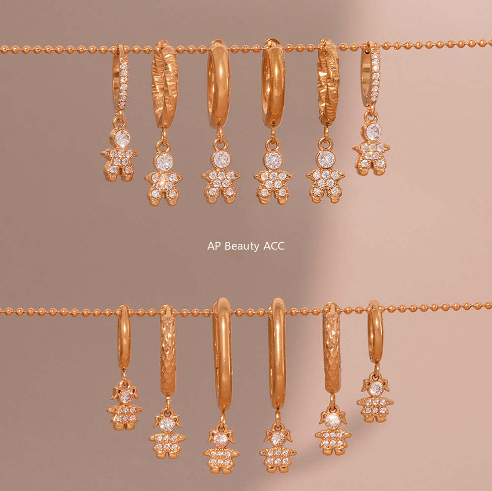 D관 - 스테인리스 스틸 18K 도금 우주인 큐빅 귀걸이 [Q132-Q140] 25.08-4