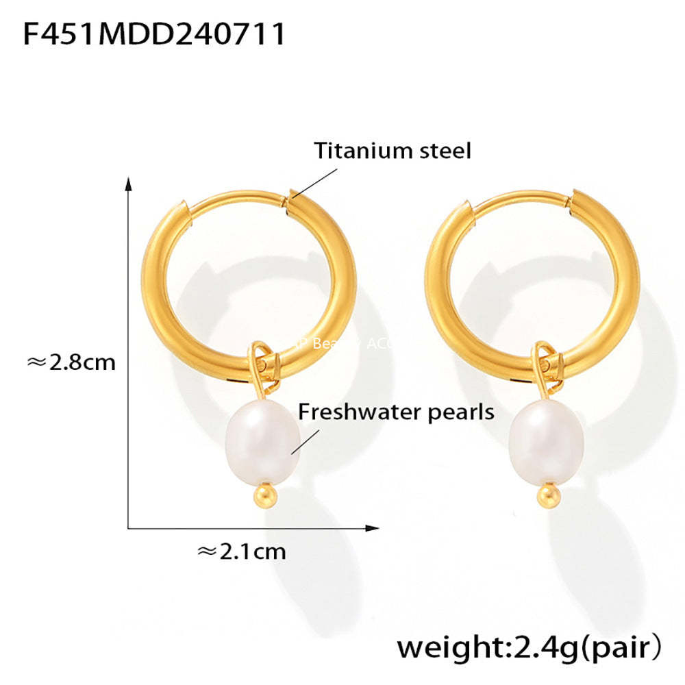 D관 - 스테인리스 스틸 18K 골드 도금 태슬 모조 진주 귀걸이 [F308] 24.12-4