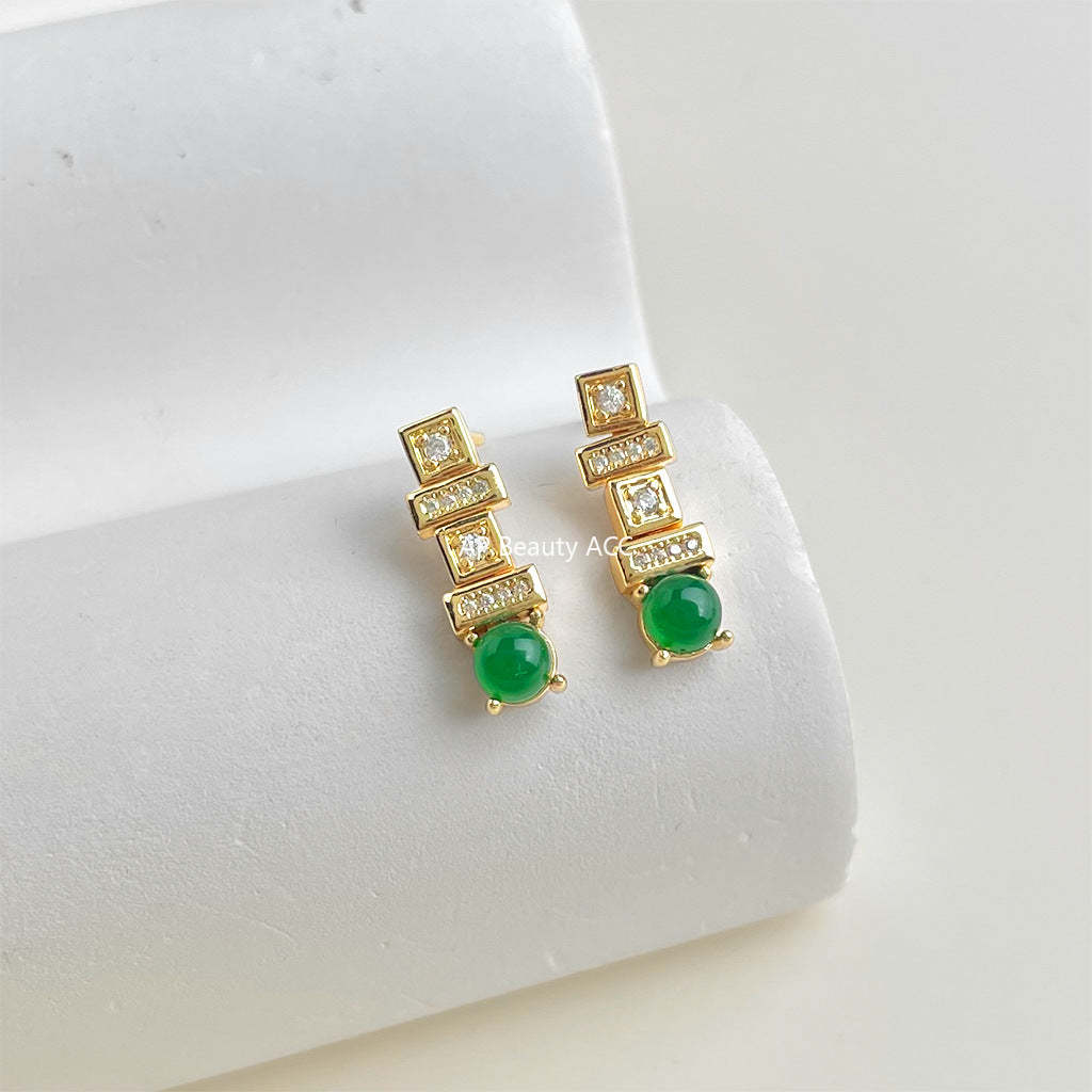 C관 - 직사각형 큐빅 그린 레진 925 은침 귀걸이 [7177] 25.12-1