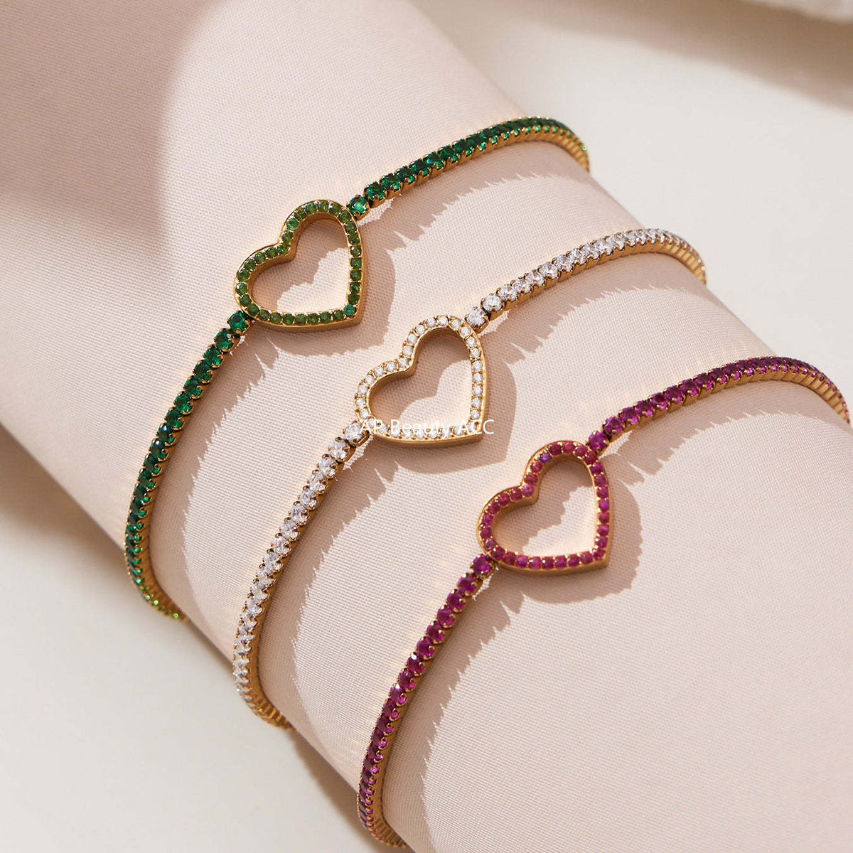 D관 - 스테인리스 스틸 풀큐빅 하트 체인 귀걸이 목걸이 팔찌 [TXP455] 25.10-4