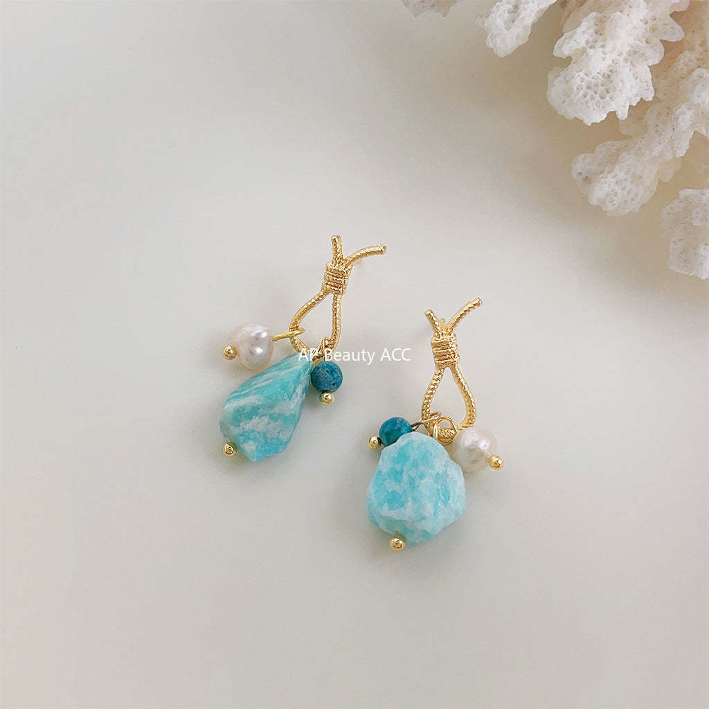 C관 - 천연석 오리지널 디자인 14K 도금 은침 귀걸이 [3940] 24.05-3