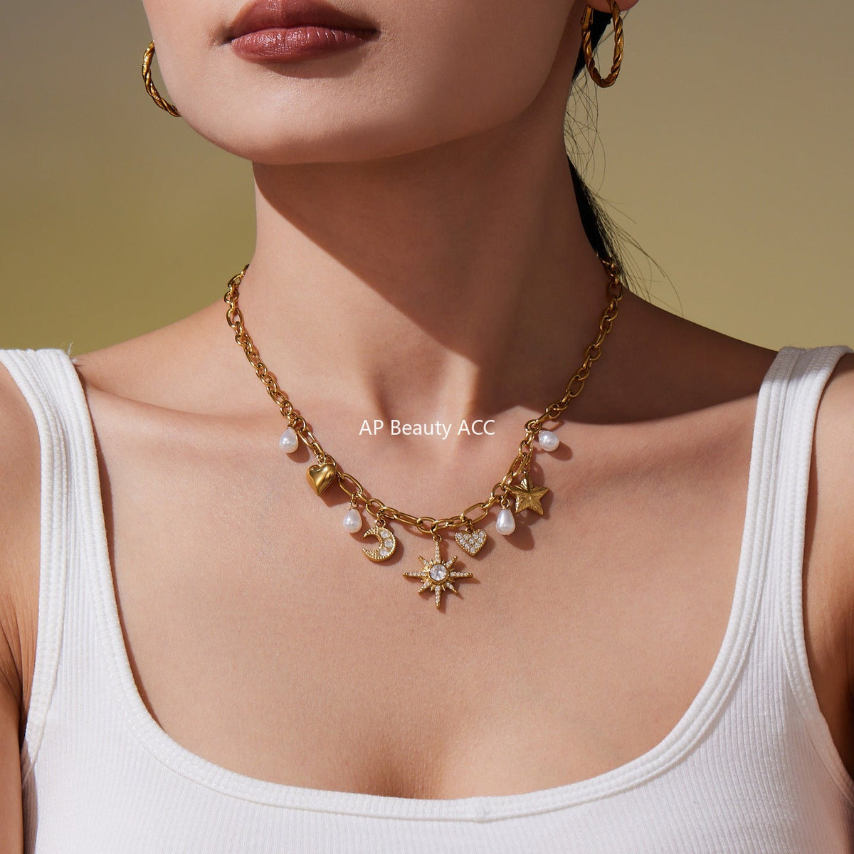 D관 - 스테인리스 스틸 별 달 하트 큐빅 진주 목걸이 팔찌 [TXP413] 25.10-1