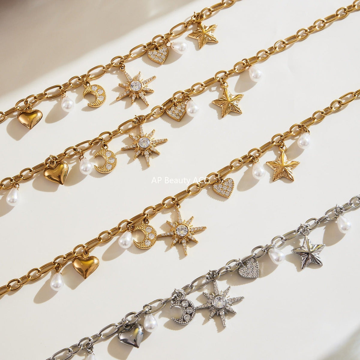 D관 - 스테인리스 스틸 별 달 하트 큐빅 진주 목걸이 팔찌 [TXP413] 25.10-1