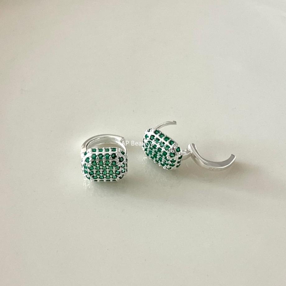 F관 - 925 실버 스퀘어 풀 큐빅 귀걸이 [C1028] 25.11-2