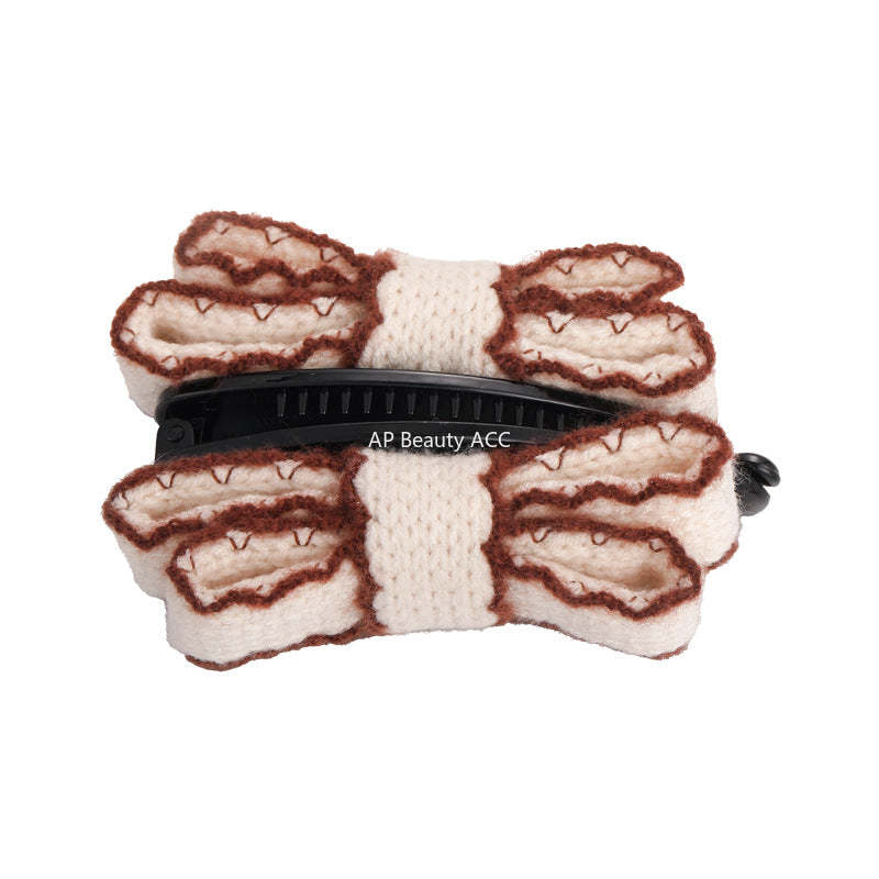 E관 - 니트 더블 레이어 리본 바나나 집게핀 [27758] 25.12-1