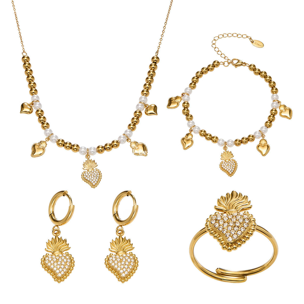 D관 - 스테인리스 스틸 하트 왕관 큐빅 펜던트 18K 도금 목걸이 귀걸이 팔찌 반지 [TXP490] 25.11-4