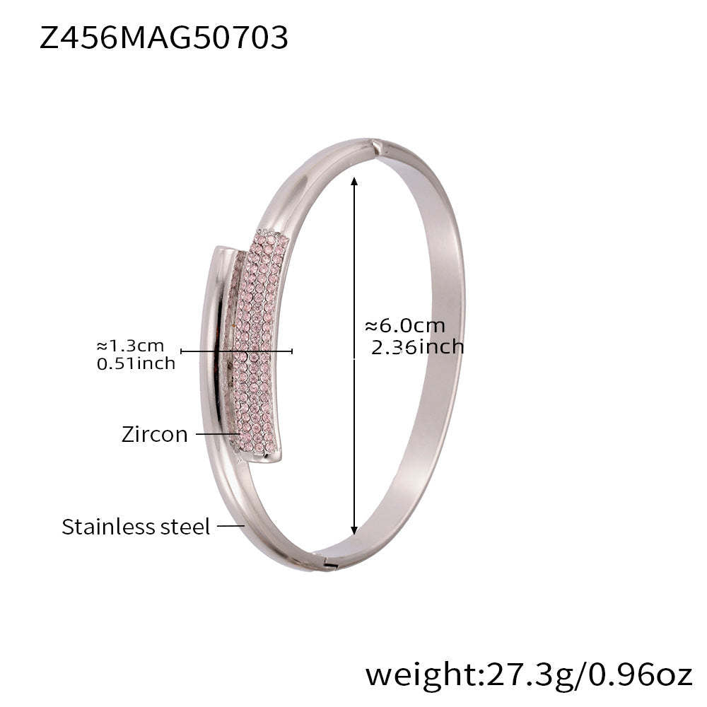 D관 - 대나무 물결 디자인 큐빅 스테인리스 스틸 18K 도금 팔찌 [Z454] 25.07-2