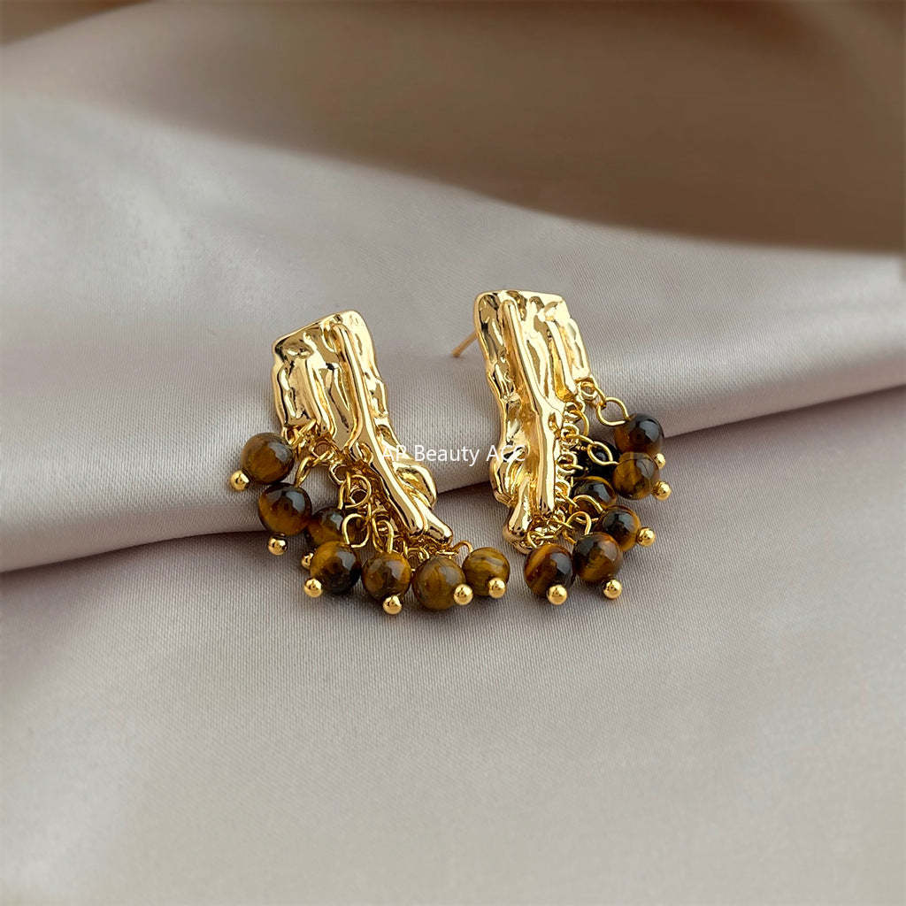 C관 - 나무 디자인 호안석 핸드메이드 925 은침 귀걸이 [7212] 25.12-2