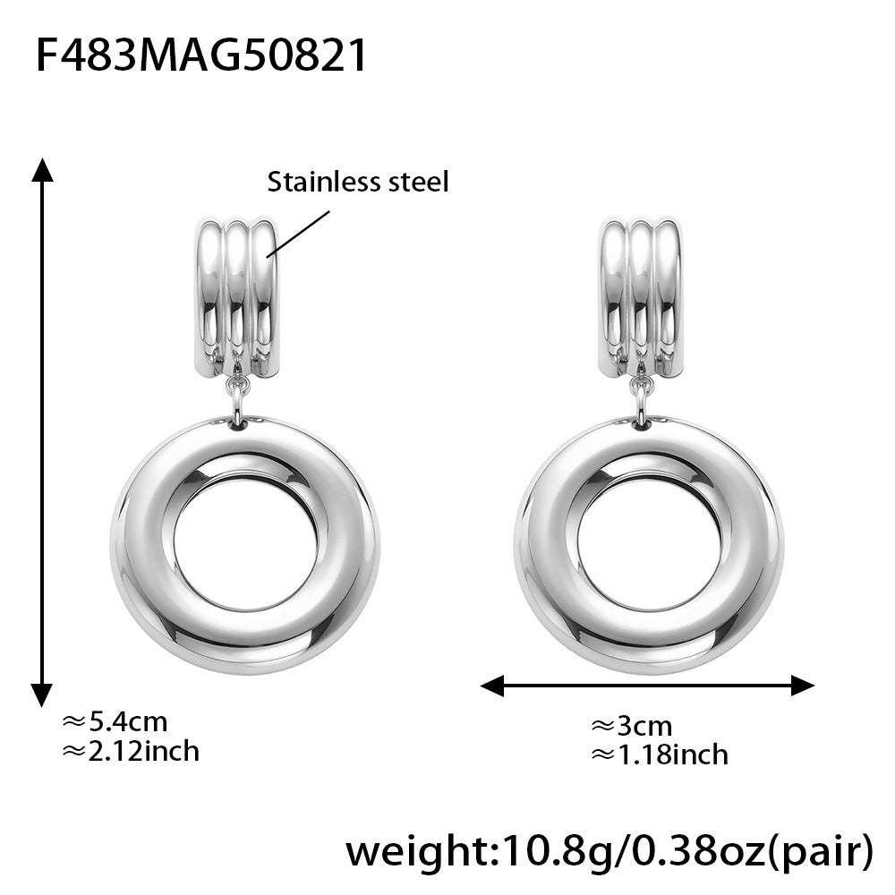 D관 - 스테인리스 스틸 18K 도금 더블 링 드롭 귀걸이 [F475-F476-F483] 25.08-5
