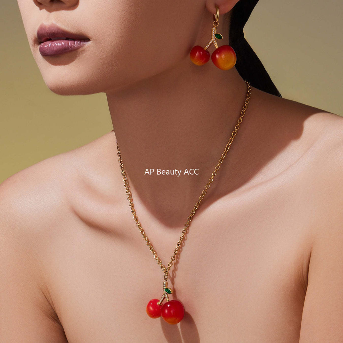 D관 - 스테인리스 스틸 레진 체리 펜던트 큐빅 목걸이 귀걸이 [TXP426-TXF420] 25.10-2