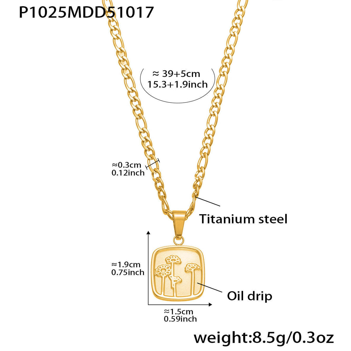 D관 - 18K 도금 스테인리스 스틸 큐빅 자물쇠 스퀘어 펜던트 목걸이 [P1322] 25.10-4