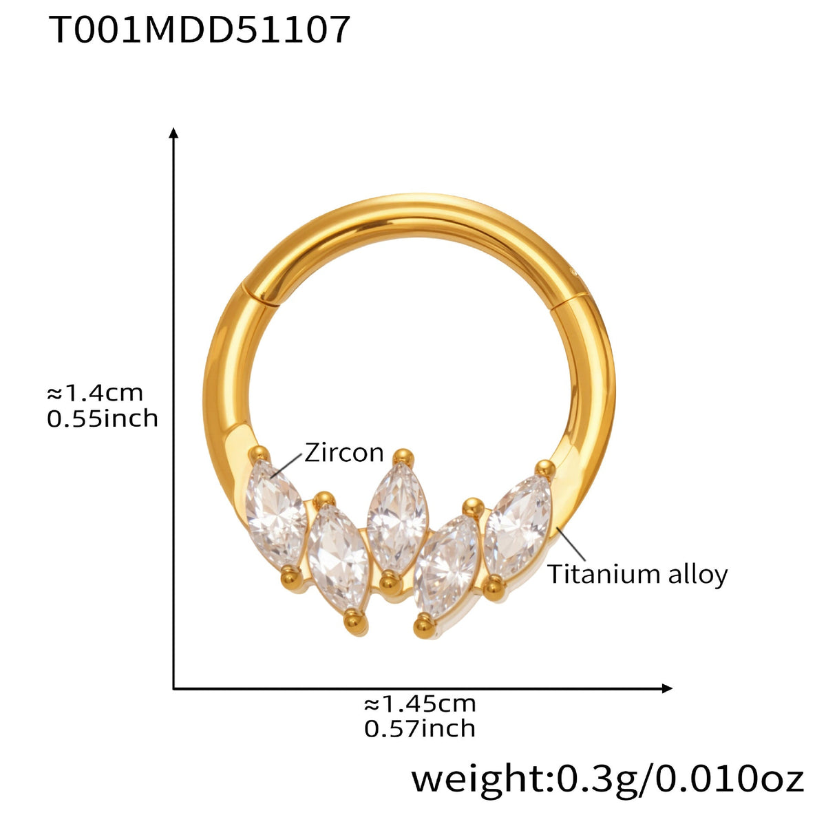 D관 - 티타늄 합금 스틸 큐빅 심리스 링 코 피어싱 [T001] 25.11-2