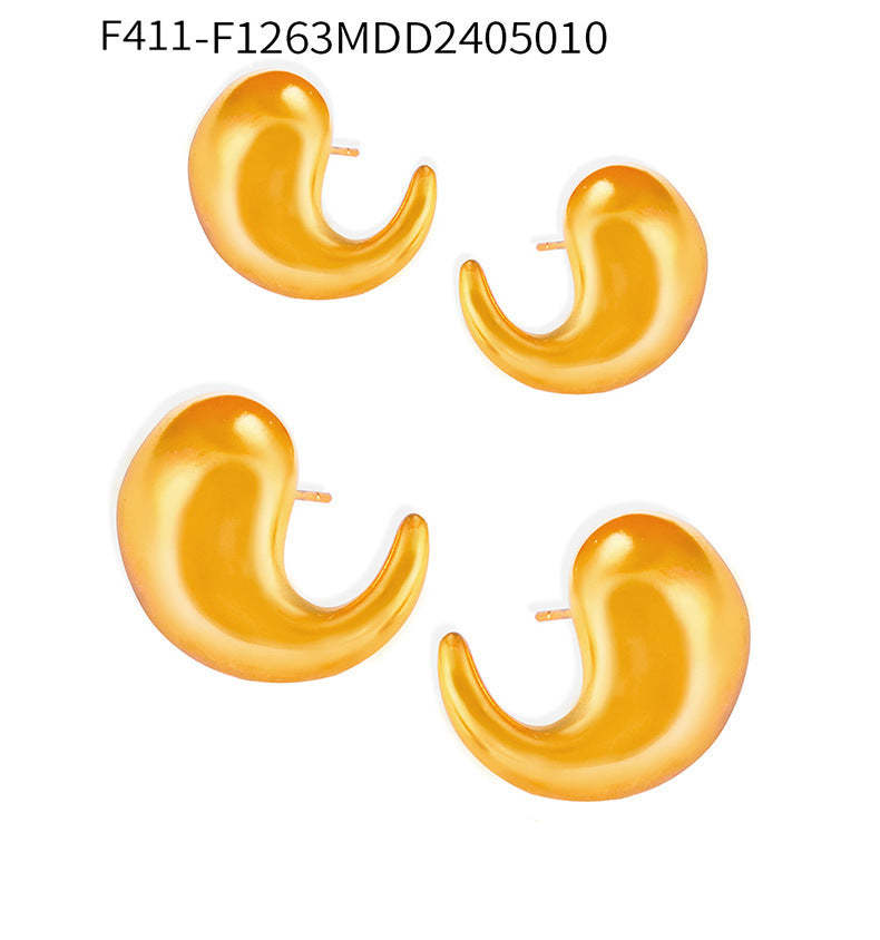 D관 - 티타늄 스틸 18K 도금 콤마 디자인 미니멀 광택 귀걸이 [F411-F1263] 24.05-3