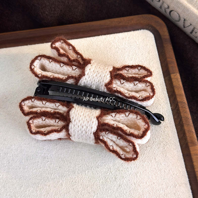 E관 - 니트 더블 레이어 리본 바나나 집게핀 [27758] 25.12-1