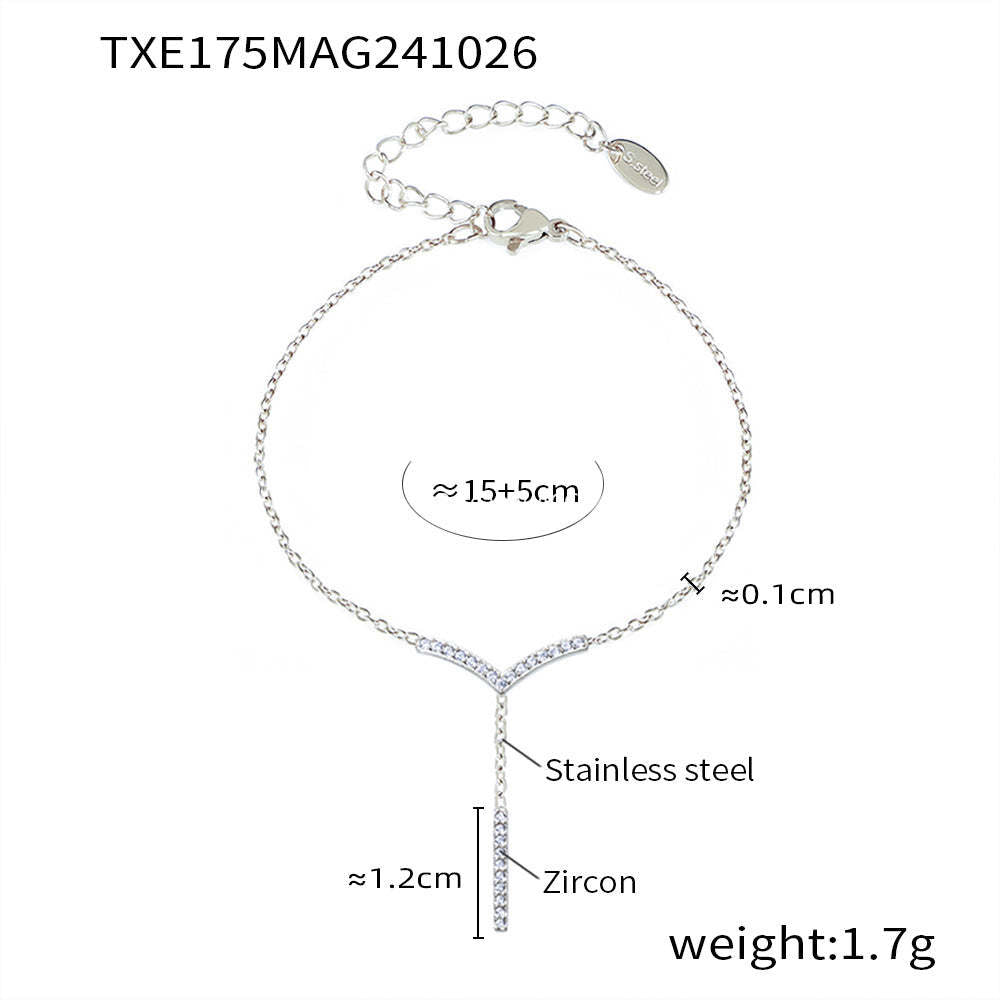 D관 - 스테인리스 스틸 V자 태슬 큐빅 세팅 목걸이 팔찌 [TXE175-TXP175-P1694] 24.11-1