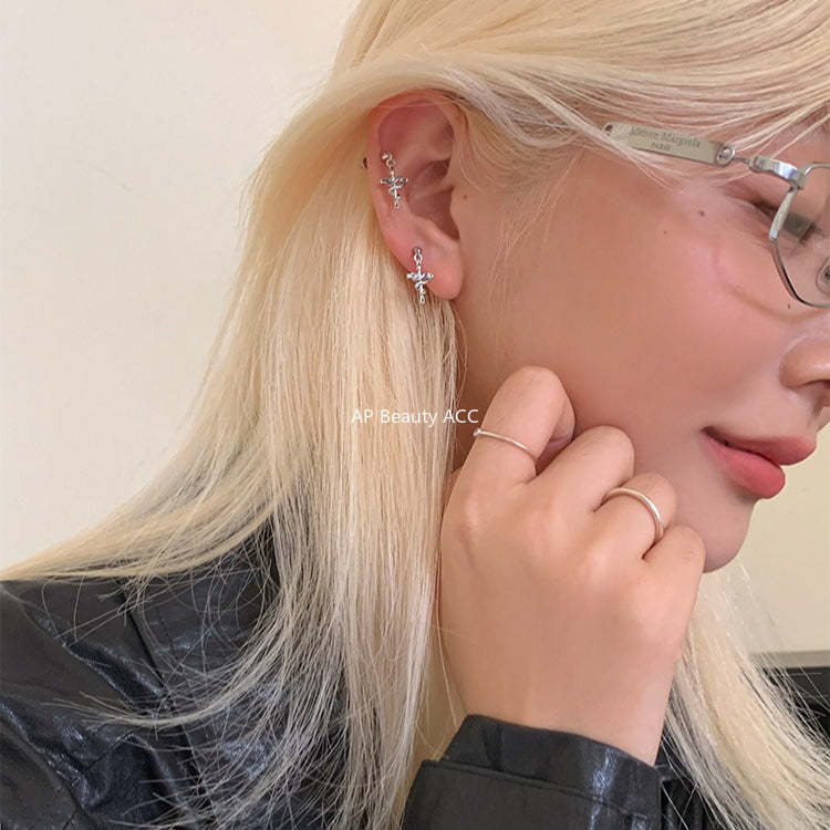 A관 - 꼬임 스네이크 십자가 티타늄 스틸 피어싱 귀걸이 [EH-4346] 25.12-3