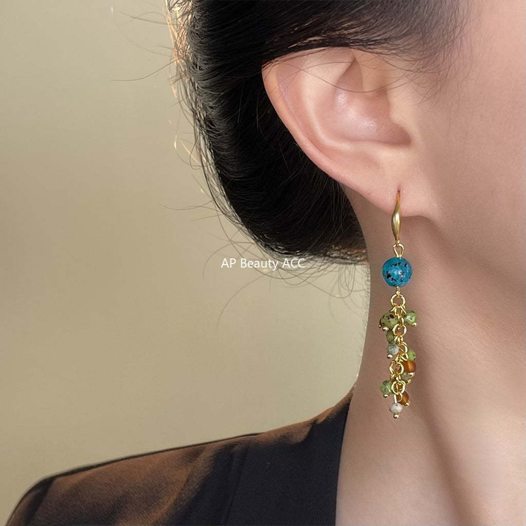 C관 - 천연석 롱 태슬 핸드메이드 후크형 귀걸이 [6856] 25.09-4