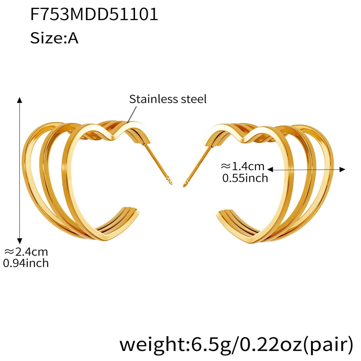 D관 - 스테인리스 18K 도금 레이어 하트 트위스트 귀걸이 [F753] 25.11-1