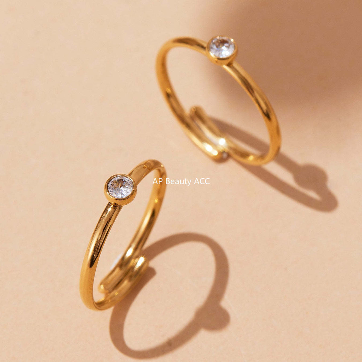 D관 - 큐빅 스테인리스 스틸 18K 골드 도금 반지 [A309-A312-A313] 25.09-4