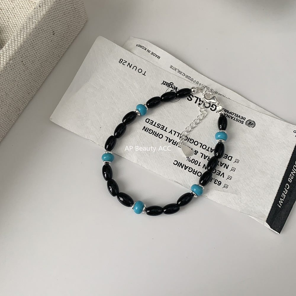 A관 - 925 실버 쌀알 흑마노 터키석 비즈 팔찌 목걸이 [SG37] 25.10-3