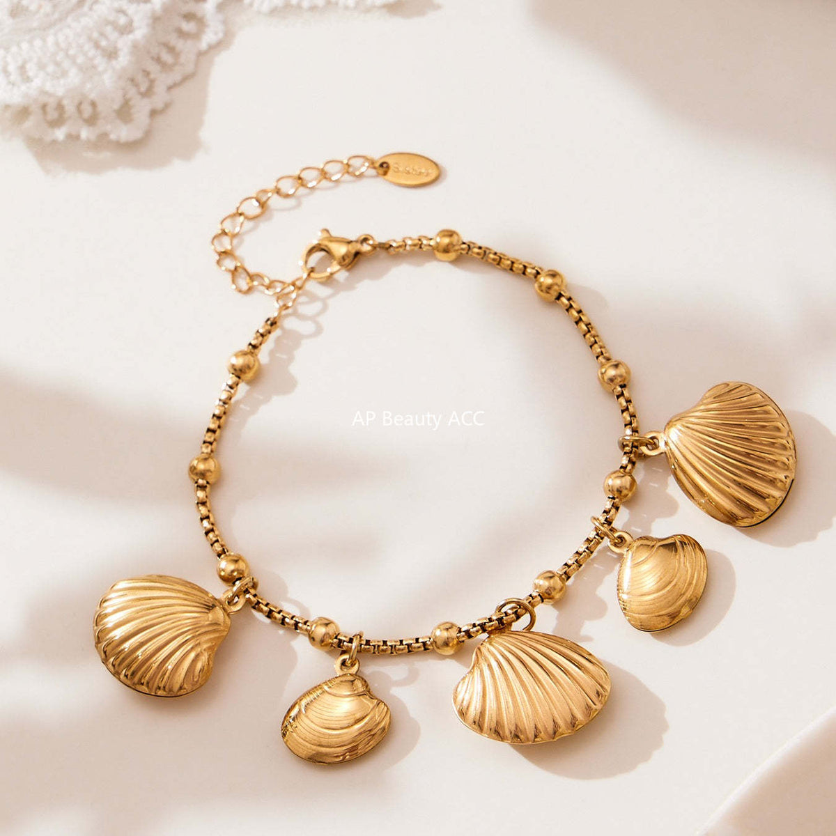 D관 - 스테인리스 스틸 조개 나뭇잎 하트 디자인 펜던트 팔찌 [E685] 25.10-4