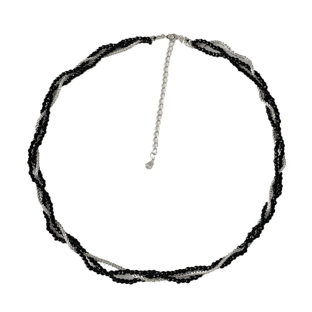 A관 - 925 실버 블랙 스피넬 조각 실버 트리플 레이어 목걸이 [XG40] 25.10-3