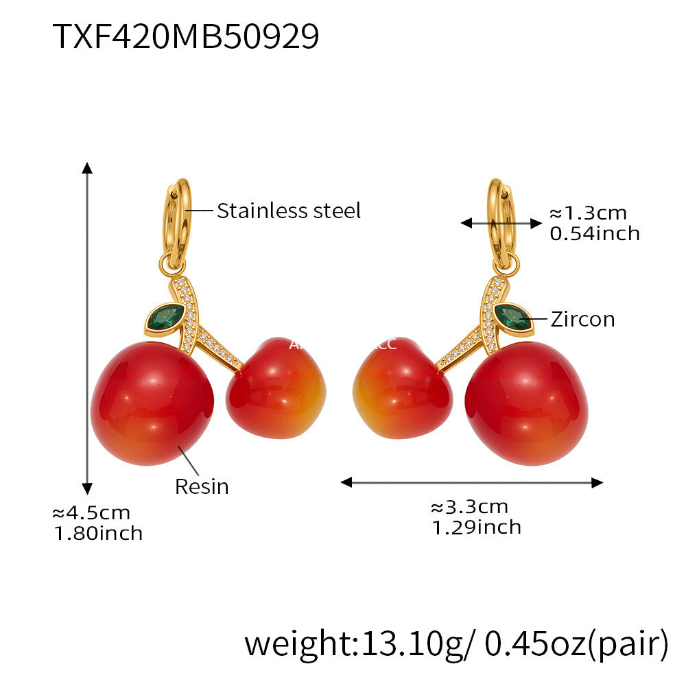 D관 - 18K 골드 도금 스테인리스 스틸 체리 펜던트 목걸이 팔찌 귀걸이 [TXP420] 25.10-1