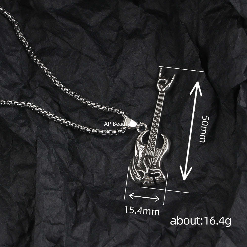 G관 - 빈티지 해골 베이스 기타 펜던트 목걸이 [X1186] 25.09-4