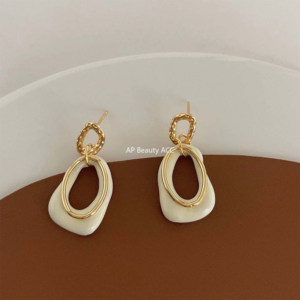 C관 - 디자이너 기하학적 오일 코팅 미니 하트 귀걸이 14K 도금 은침 귀걸이 [3781] 24.04-4