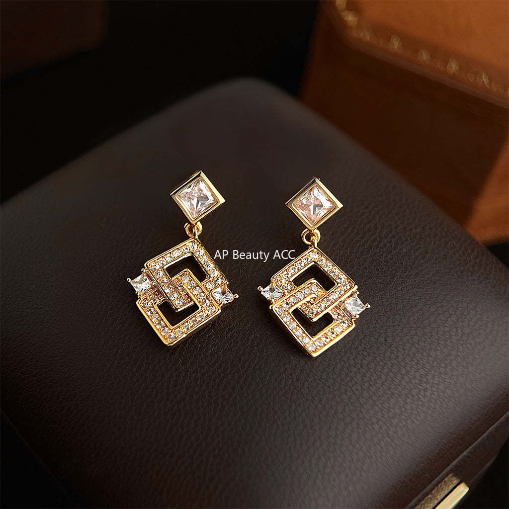 C관 - 더블 사각 큐빅 드롭 925 은침 귀걸이 [7197] 25.12-1