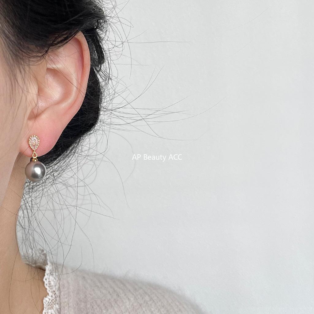 C관 - 글라스 진주 미니 큐빅 물방울 디자인 모던 심플 귀걸이 [3622-3623] 24.03-1