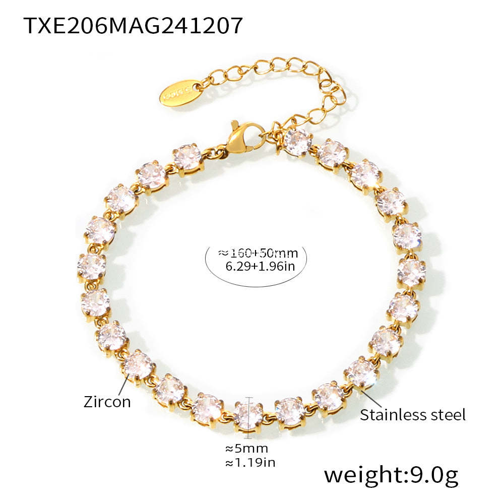D관 - 18K 골드 도금 스테인리스 스틸 핸드메이드 5mm 컬러 큐빅 목걸이 팔찌 [TXP206-TXE206] 24.12-2