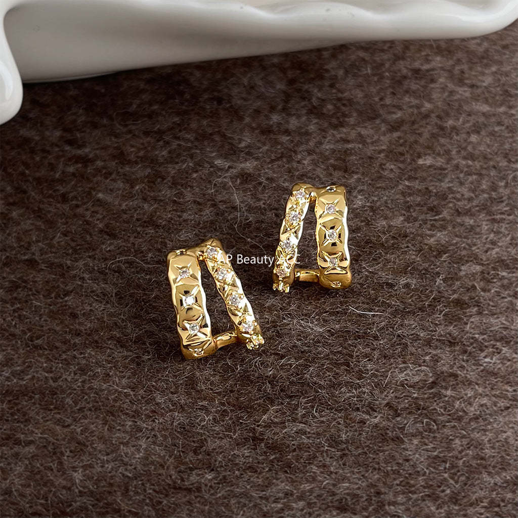 C관 - 미니 큐빅 더블 레이어 925 은침 귀걸이 [7222] 25.12-2