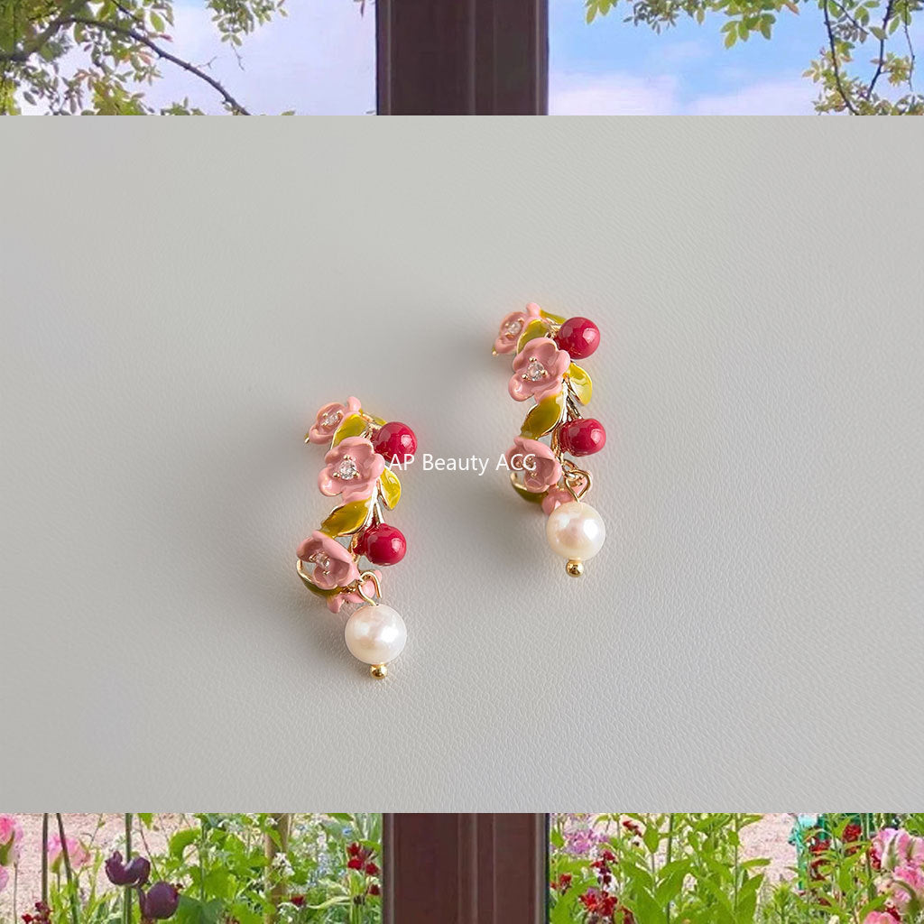 C관 - 925 은침 에나멜 페인팅 담수진주 14K 도금 귀걸이 [6897] 25.10-2